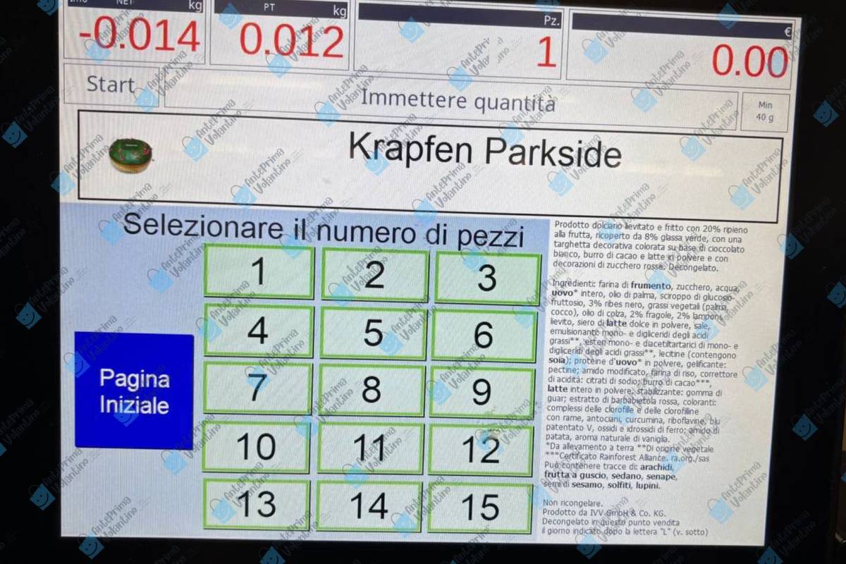 Krapfen Parkside nella bilancia del reparto panetteria Lidl Italia