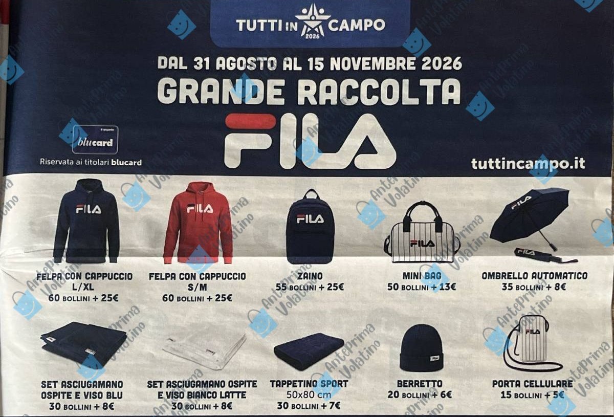 Premi raccolta bollini Fila Il Gigante 2026