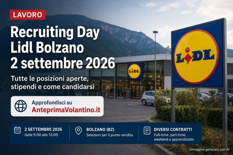 Recruiting Day Lidl Bolzano 2 settembre 2026, posti di lavoro e stipendi