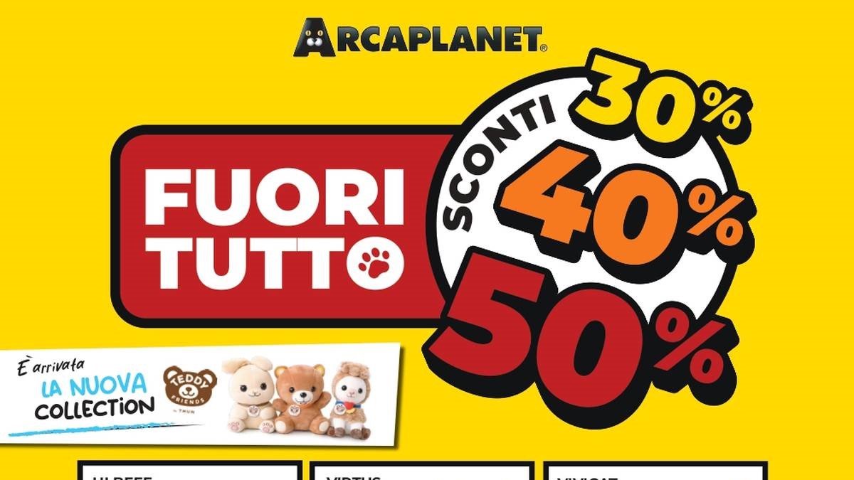 Volantino Arcaplanet dal 27 agosto 2026, Fuori Tutto fino al 50% e Piccoli Prezzi