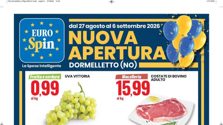 Volantino Eurospin dal 27 agosto 2026, nuova apertura a Dormelletto