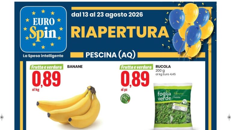 Volantino Eurospin Riapertura Pescina dal 13 agosto 2026