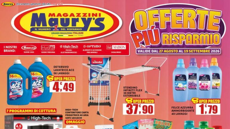 Volantino Maury’s dal 27 agosto 2026, offerte per casa e scuola