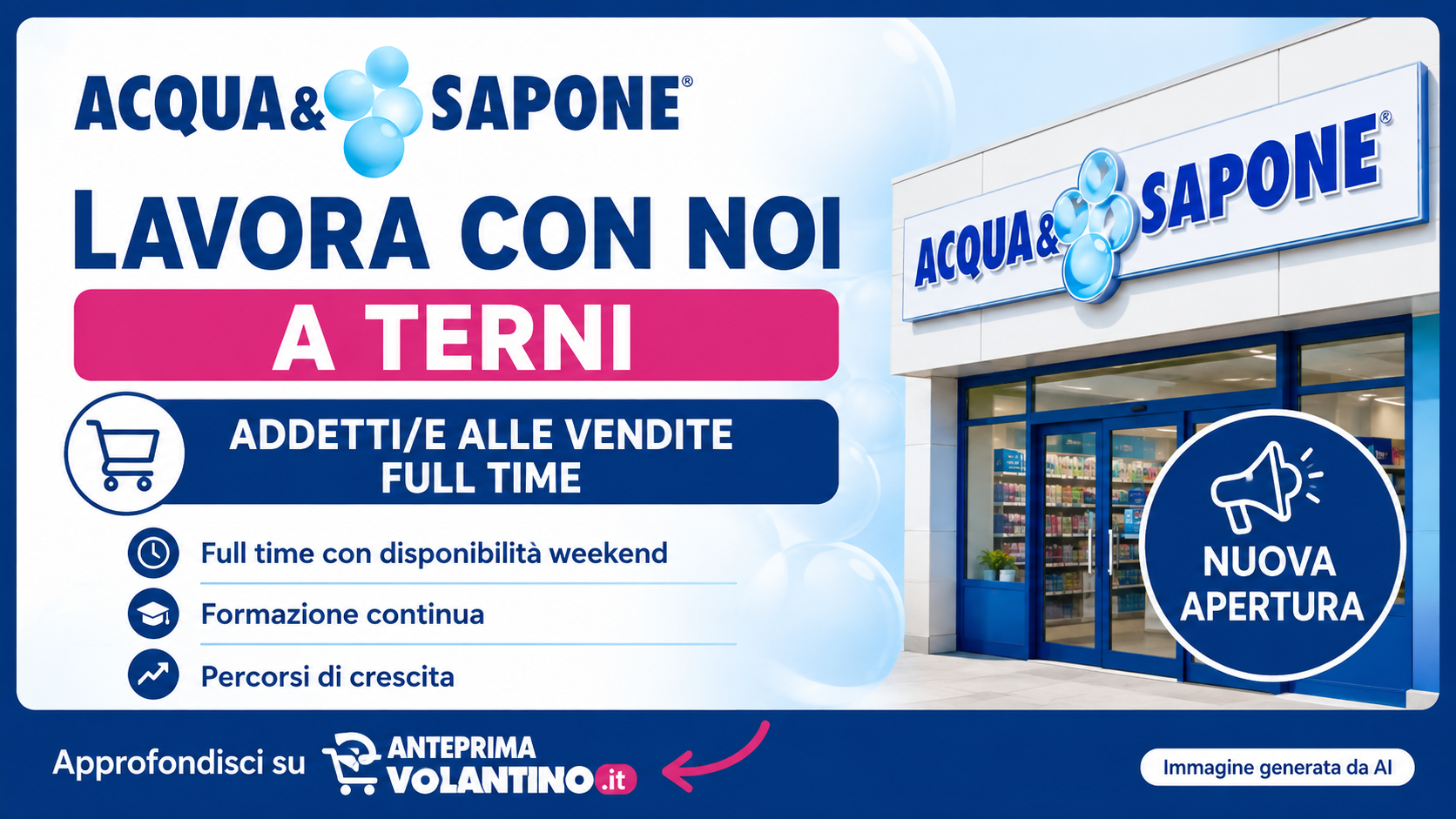 Acqua e Sapone lavora con noi a Terni, addetti vendita full time per la nuova apertura