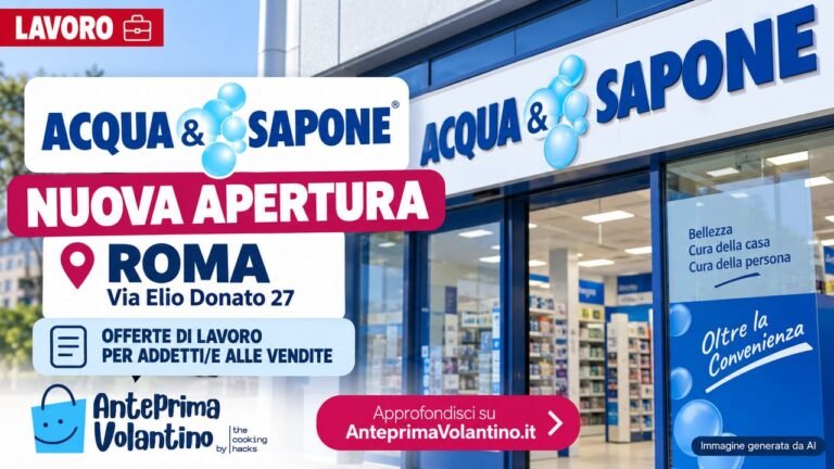 Acqua e Sapone lavoro Roma, nuova apertura in Via Elio Donato e posti per addetti vendita