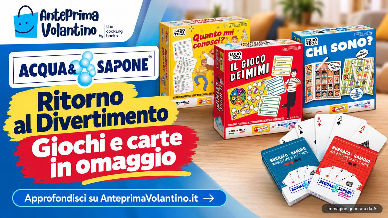 Acqua & Sapone Ritorno al Divertimento 2026, arrivano giochi da tavolo e carte in omaggio