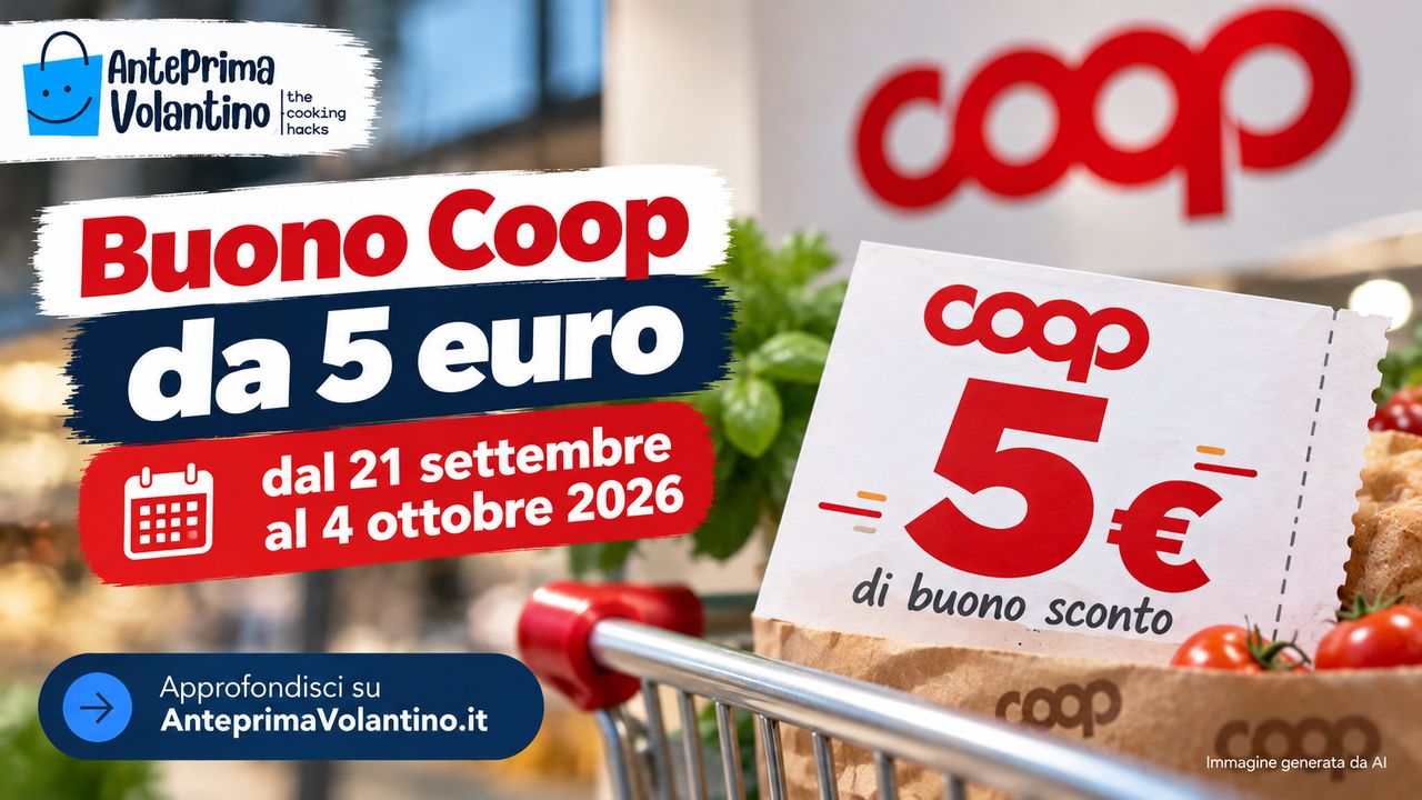 Buono Coop da 5 euro sui prodotti Coop con 15 euro di spesa dal 21 settembre 2026