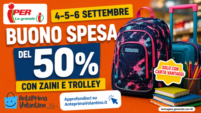Buono spesa Iper La Grande I del 50% comprando zaini e trolley per la scuola