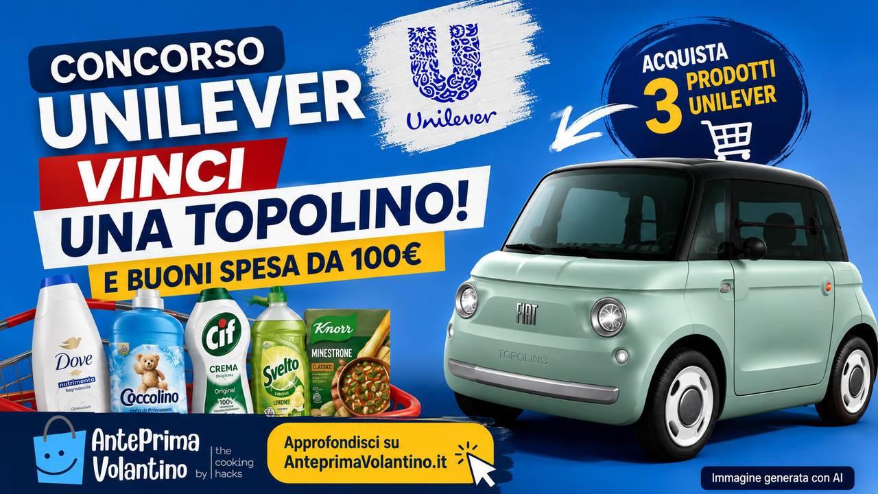 Concorso Unilever 2026, in palio una Fiat Topolino e buoni spesa da 100 euro