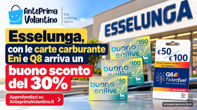 Esselunga, con le carte carburante Eni e Q8 arriva un buono sconto del 30%