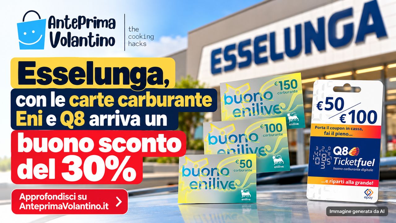 Esselunga, con le carte carburante Eni e Q8 arriva un buono sconto del 30%
