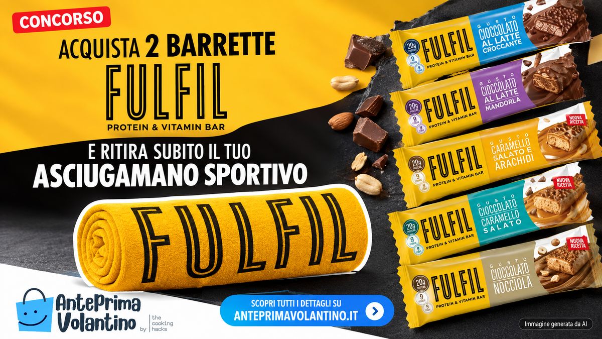 FULFIL, asciugamano sportivo in regalo con 2 barrette fino all’11 ottobre 2026