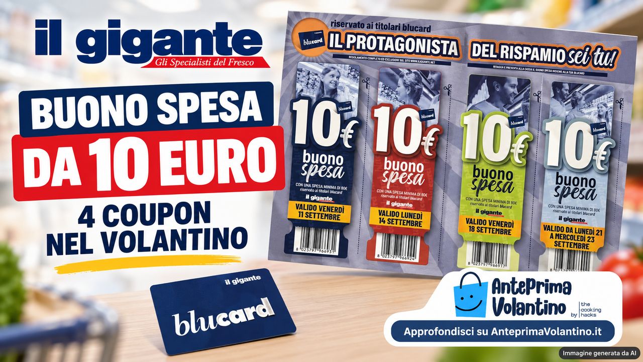 Buono spesa Il Gigante da 10 euro, quattro coupon nel volantino cartaceo di settembre 2026