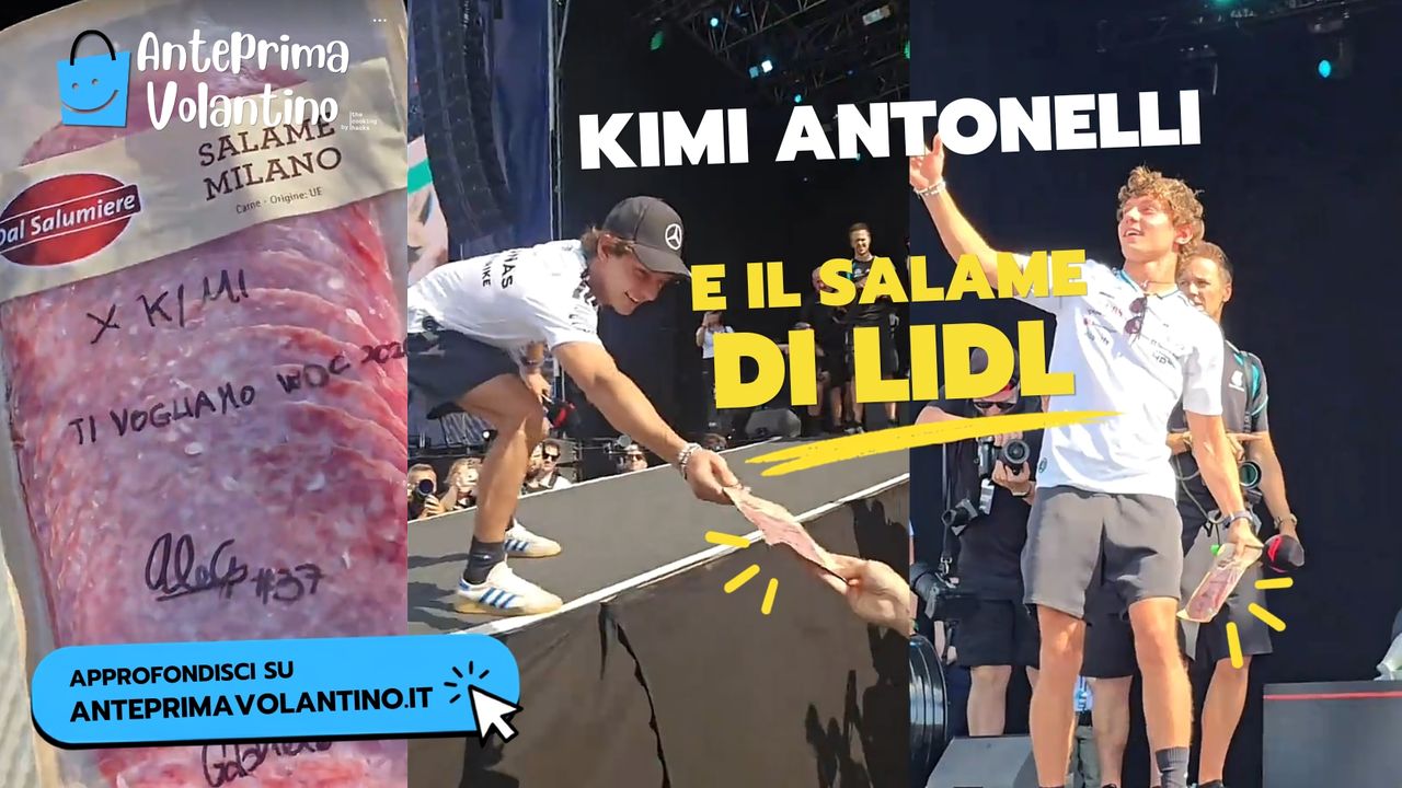 Kimi Antonelli, a Monza i tifosi gli regalano un salame Lidl