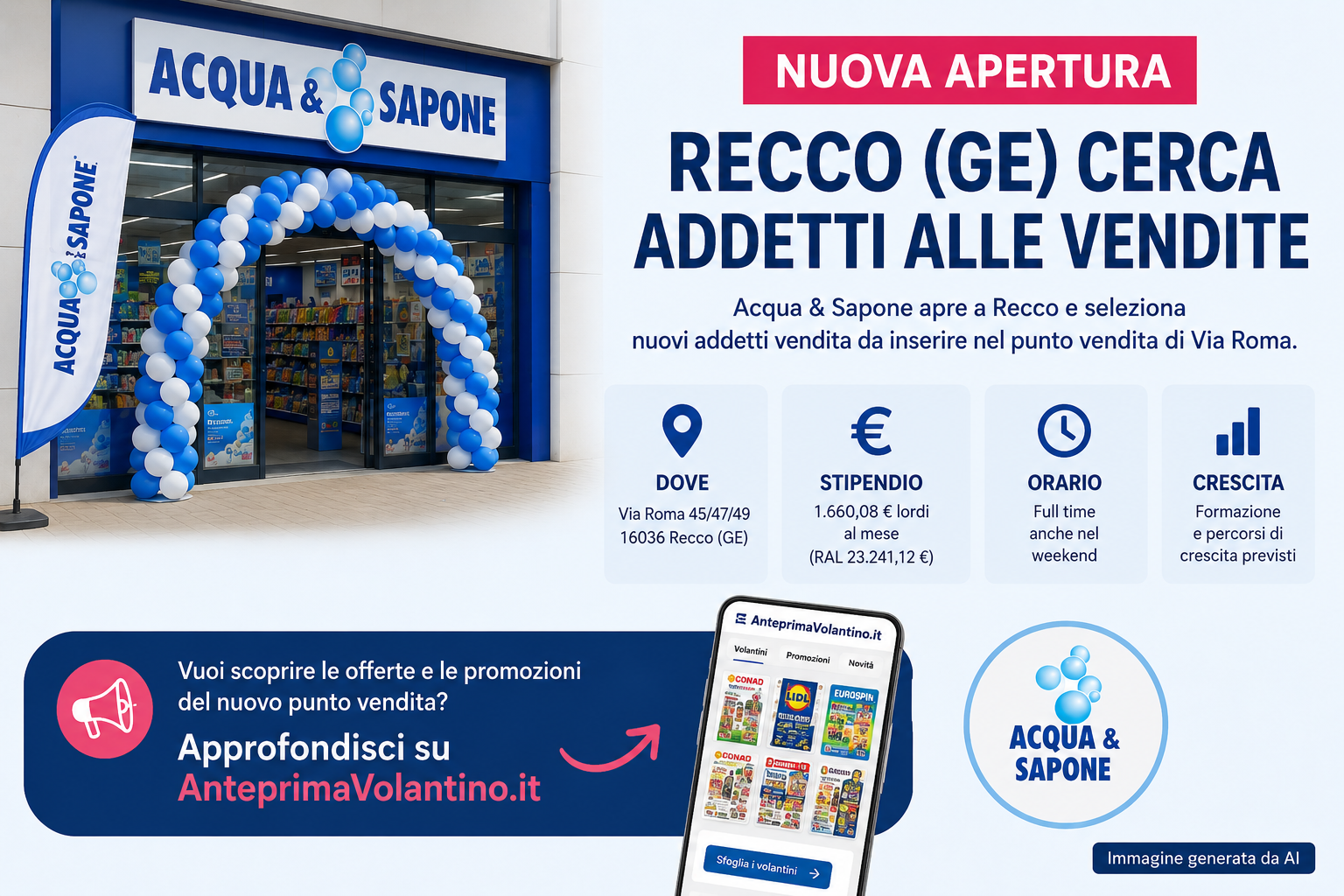 Lavoro Acqua e Sapone Genova, nuova apertura a Recco cerca addetti vendita