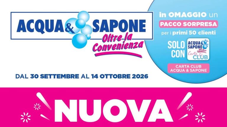 Volantino Acqua e Sapone nuova apertura a Scandriglia dal 30 settembre 2026