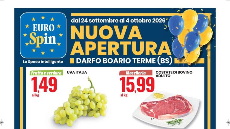 Volantino Eurospin nuova apertura a Darfo Boario Terme dal 24 settembre 2026