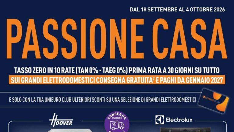 Volantino Unieuro dal 18 settembre 2026, tasso zero e offerte da TV a iPhone 18 Pro