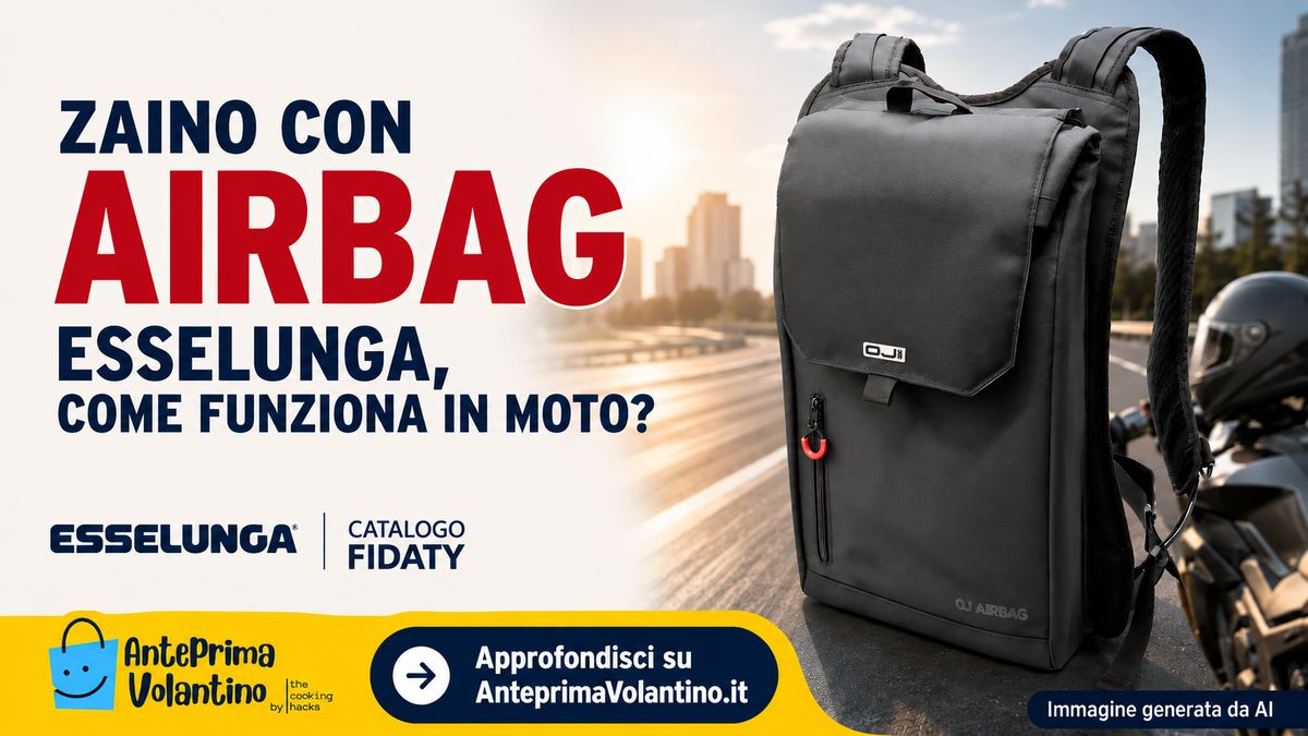 Zaino con airbag Esselunga dal catalogo Fidaty, come funziona in moto?