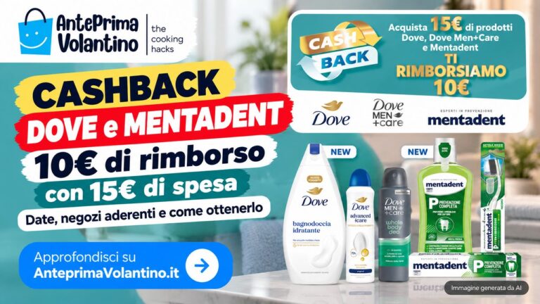 Cashback Dove Mentadent 2026, 10 euro di rimborso con 15 euro di spesa, date e negozi aderenti