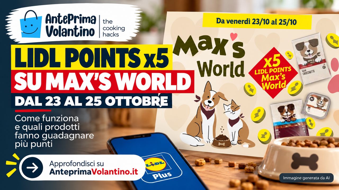 Lidl Points x5 dal 23 al 25 ottobre 2026, punti extra sui prodotti Max’s World
