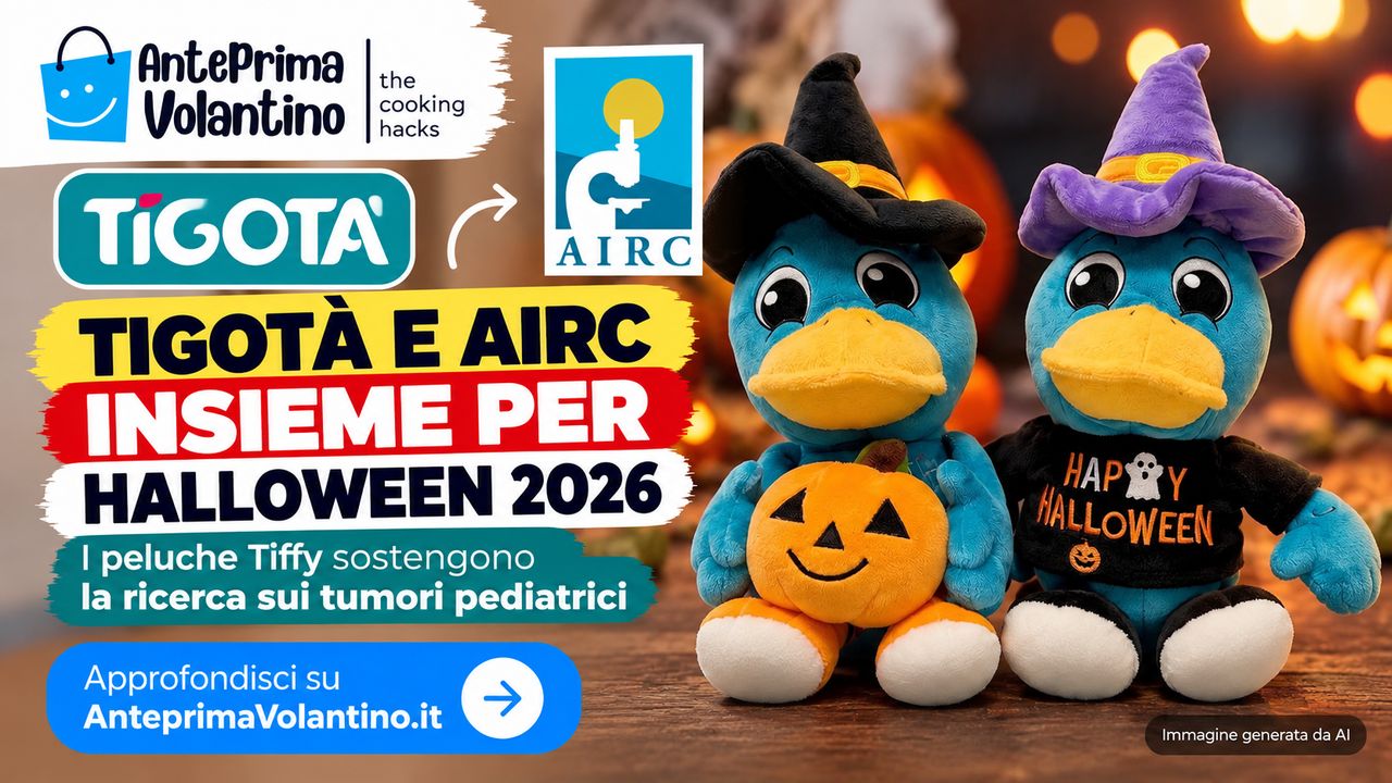 Tigotà AIRC Halloween 2026, i peluche Tiffy sostengono la ricerca sui tumori pediatrici