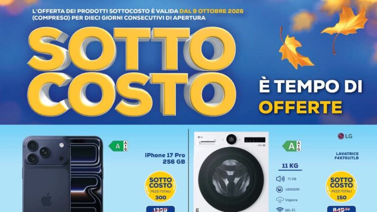 Volantino Euronics Bruno dal 9 ottobre 2026, Sottocosto su iPhone 17 Pro, TV Samsung e grandi elettrodomestici