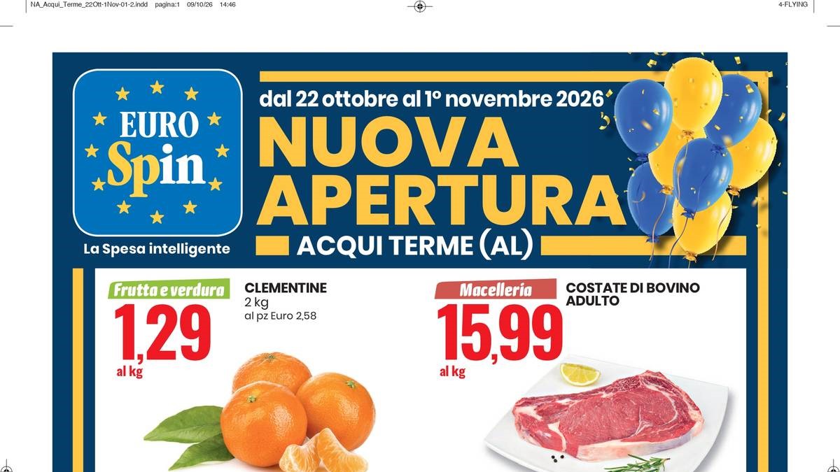 Volantino Eurospin nuova apertura Acqui Terme dal 22 ottobre 2026