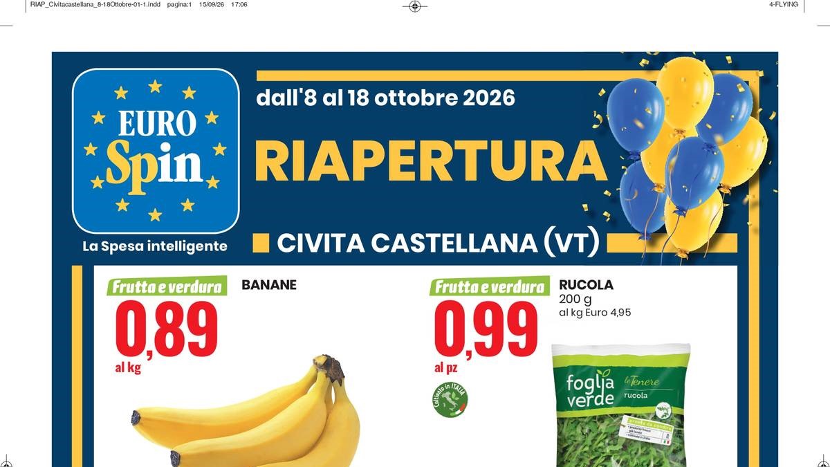Volantino Eurospin Riapertura dal 8 ottobre 2026 a Civita Castellana