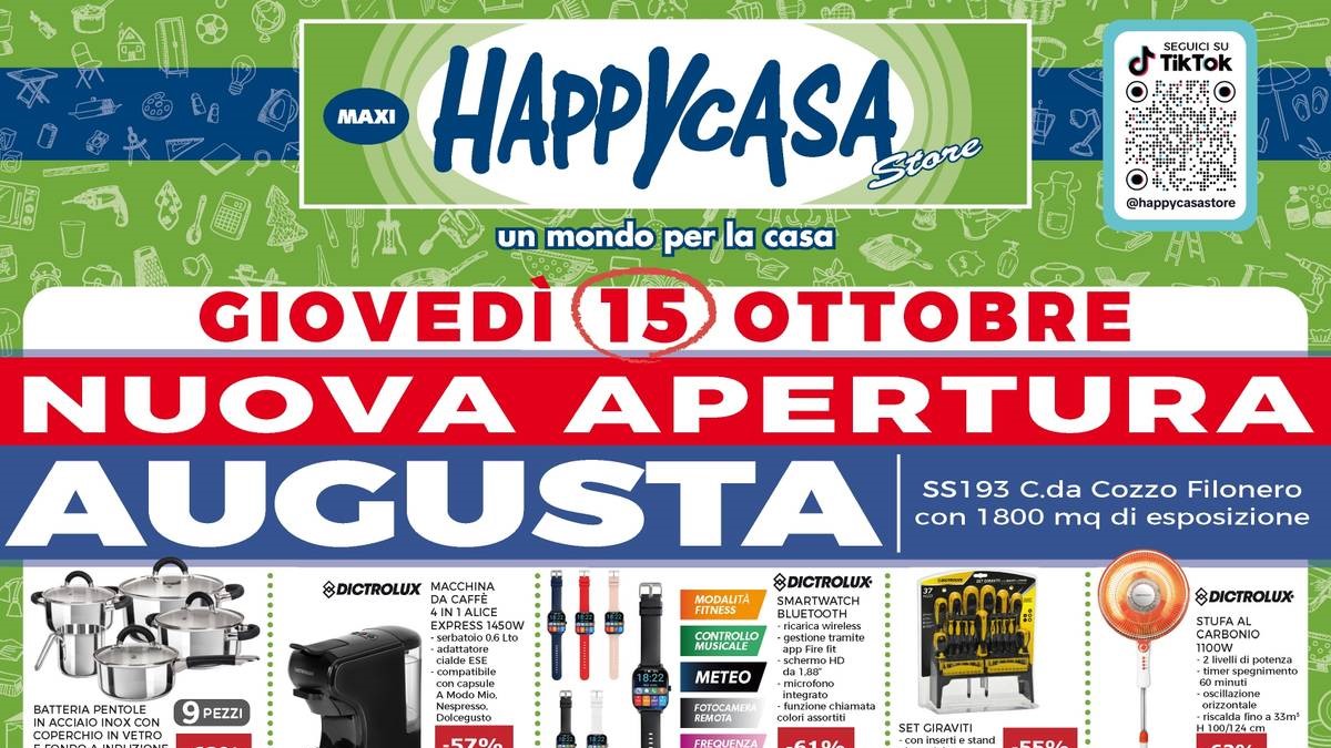 Volantino Happy Casa dal 15 ottobre 2026 per la nuova apertura ad Augusta