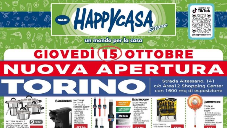 Volantino Happy Casa dal 15 ottobre 2026 per la nuova apertura a Torino