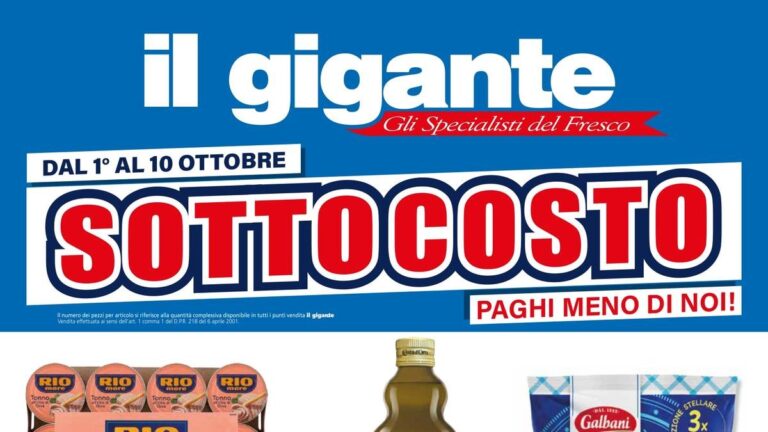 Volantino Il Gigante dal 1 ottobre 2026, Sottocosto con Lavazza, Costa d’Oro e Bissell